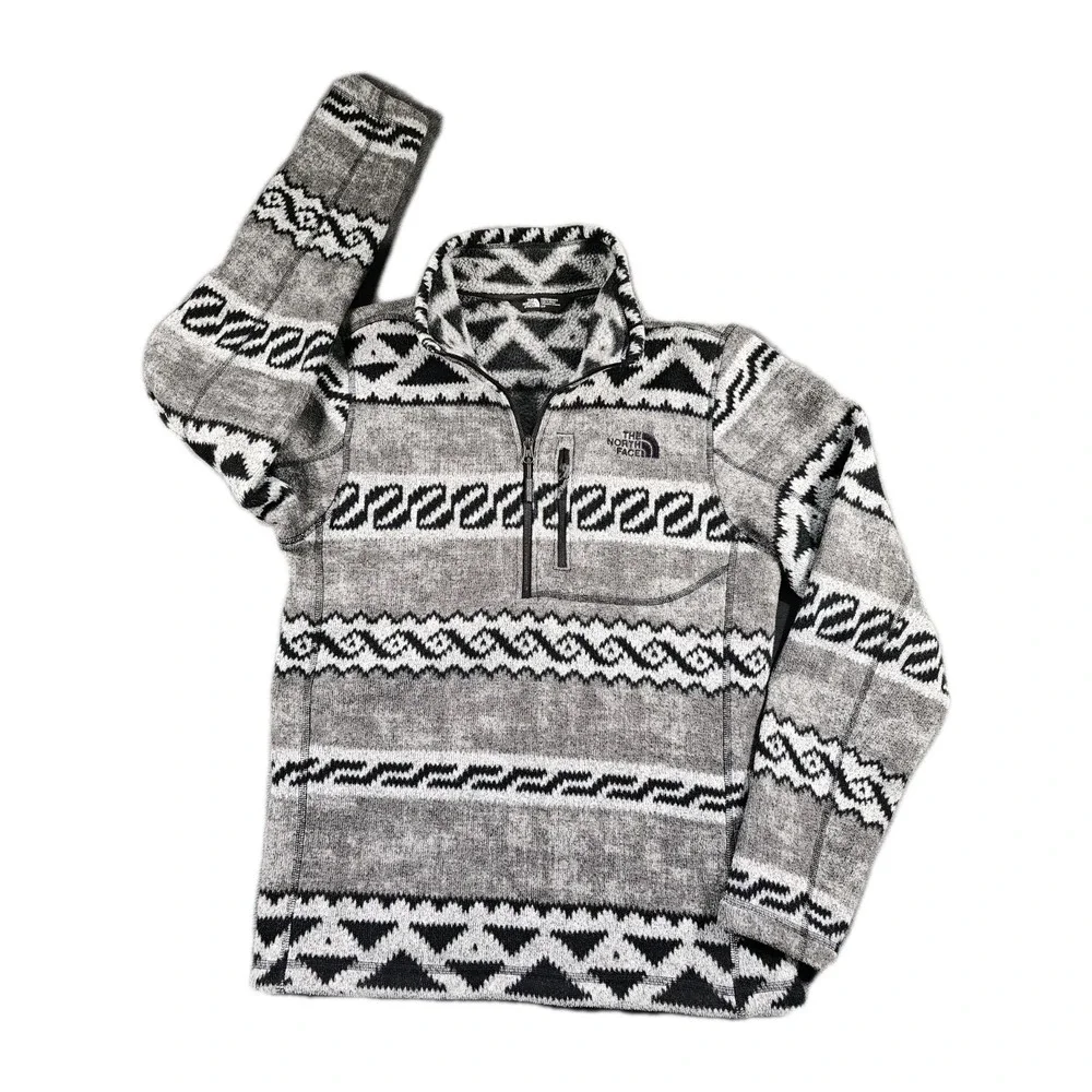 The North Face Campshire 1/4 Zip Fleece Pullover Men‎ Small Gray Black Geometric